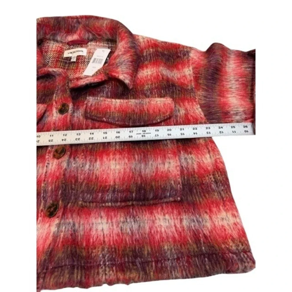 Vigoss Womens L Plaid Shacket Red Purple Fuzzy Cropped Button Front Jacket NWT